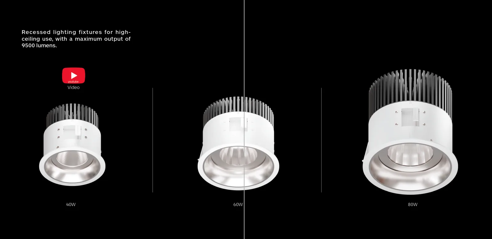 High power recessed downlight for high ceiling commercial lighting applications