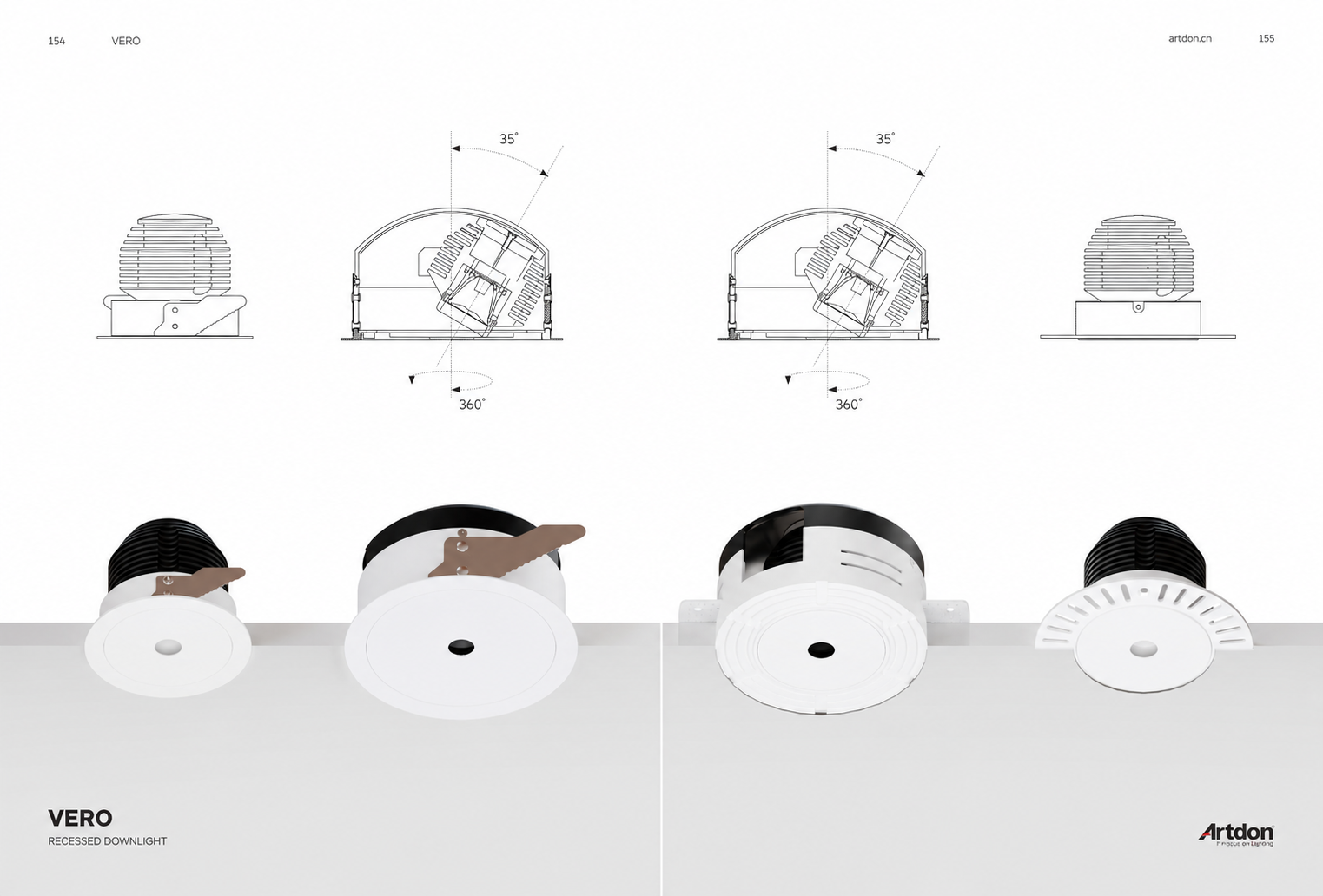Small aperture modular recessed downlight for premium architectural interior lighting