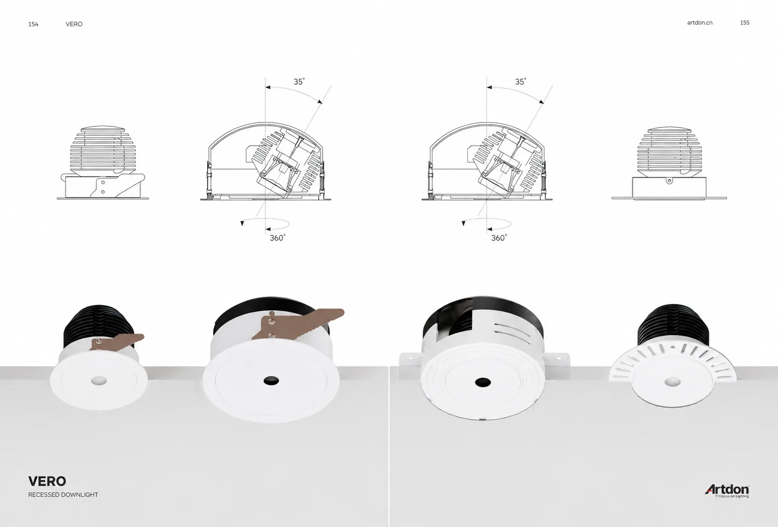 Small aperture modular recessed downlight for premium architectural interior lighting