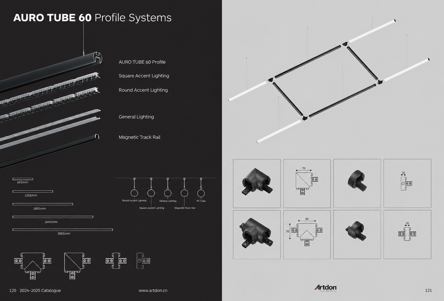 Modular profile lighting system with linear, accent and magnetic track lighting