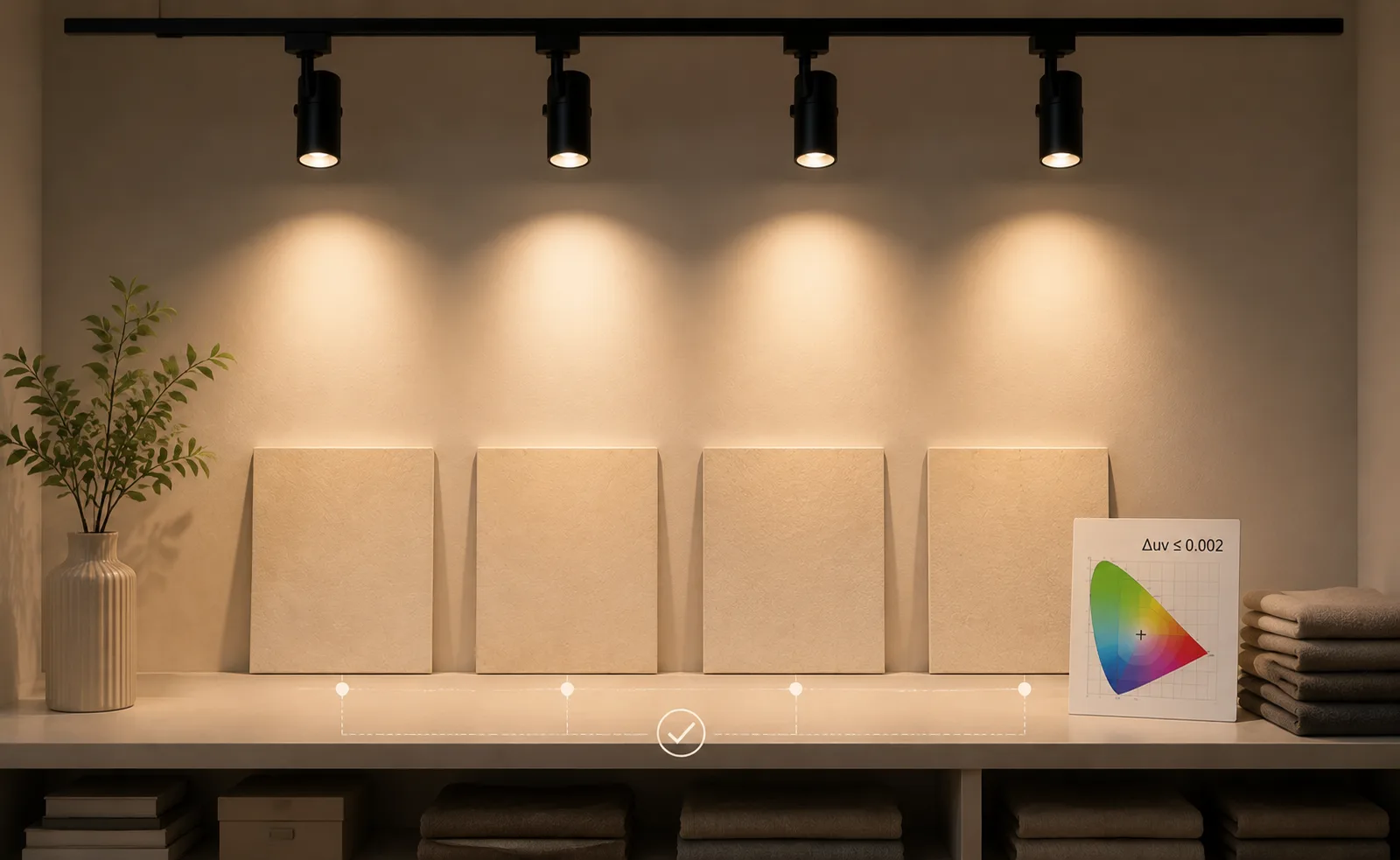 04 consistency in commercial lighting showing chromaticity control and matched luminaires for uniform colour appearance