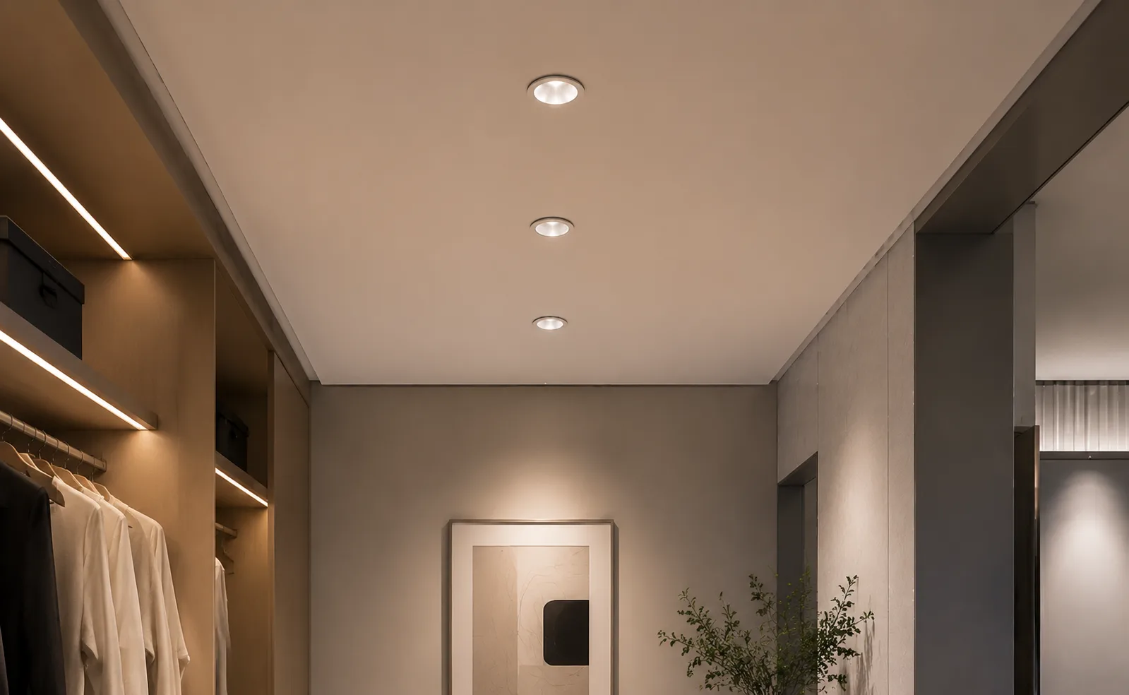 03 Compact recessed downlight designed for limited ceiling depth and tight architectural coordination in modern interiors