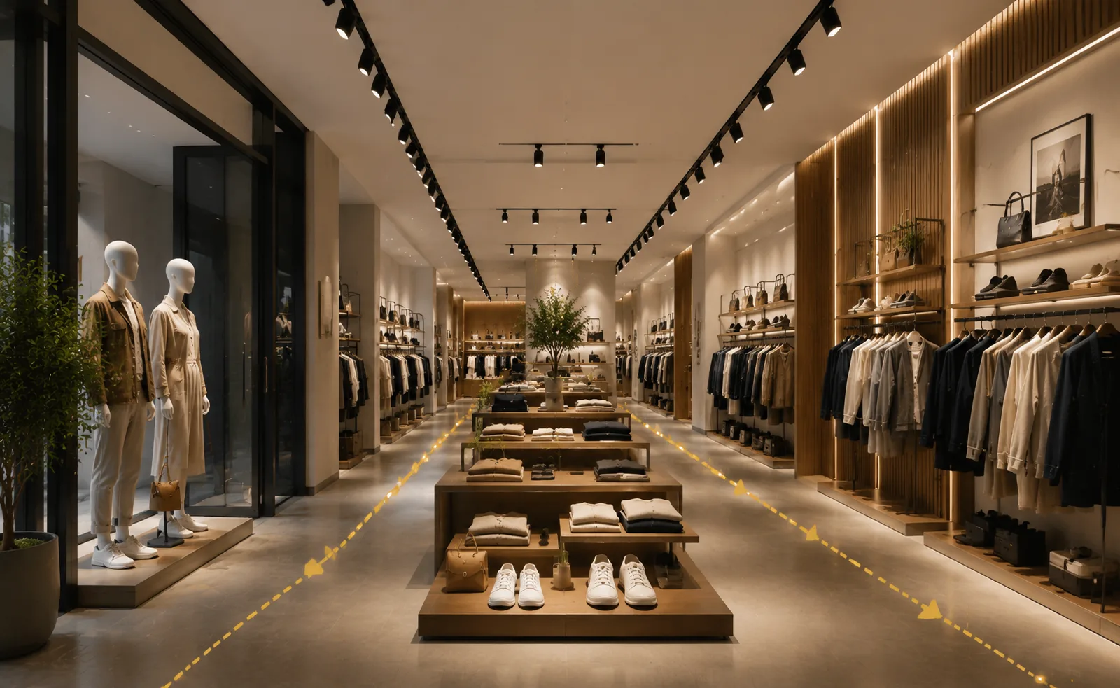 Modern retail store lighting design with guided customer circulation