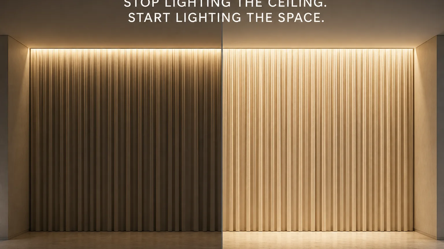 Traditional LED strip versus Lumi precision curtain lighting comparison