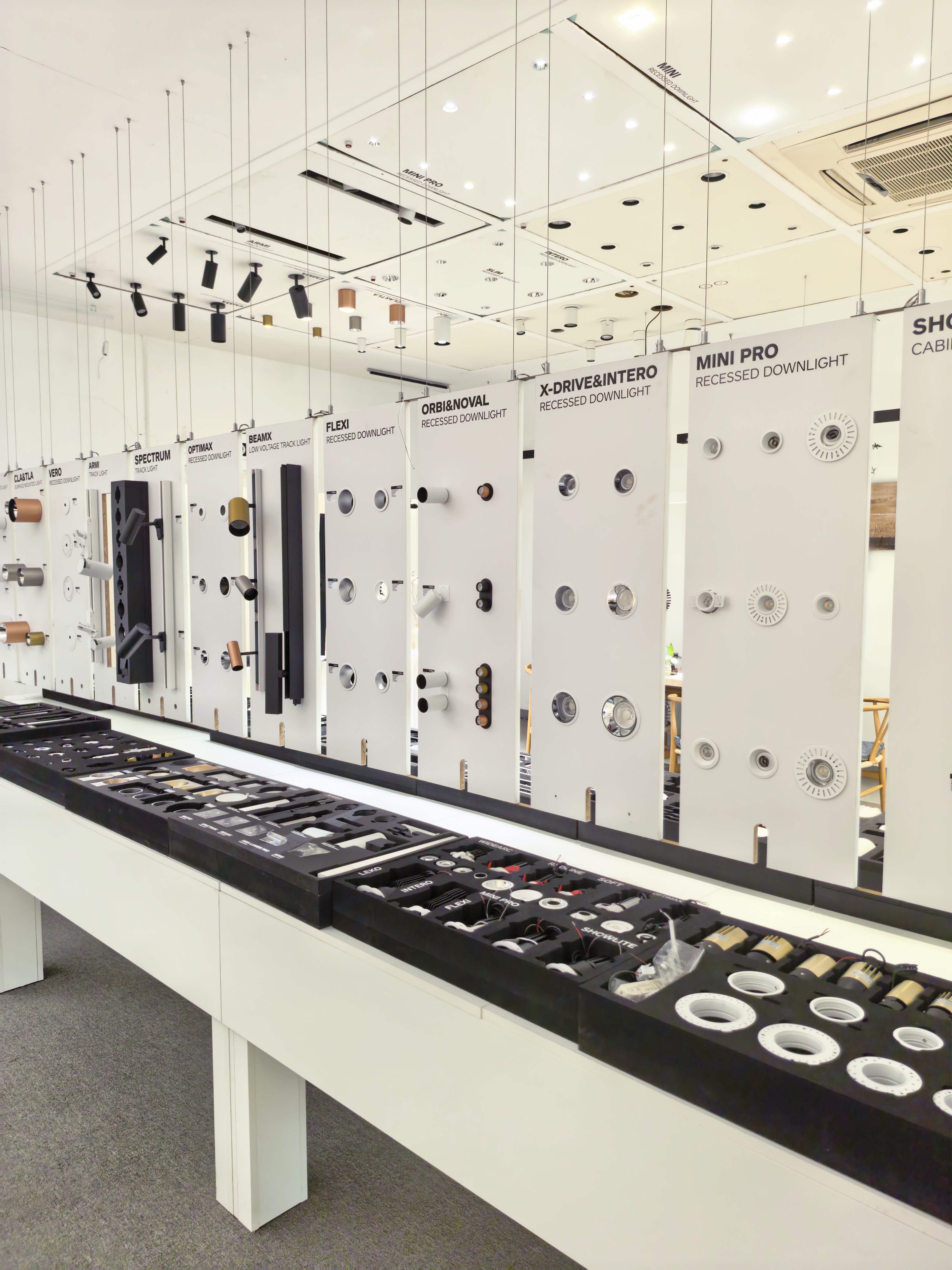 Artdon architectural lighting showroom displaying complete product families