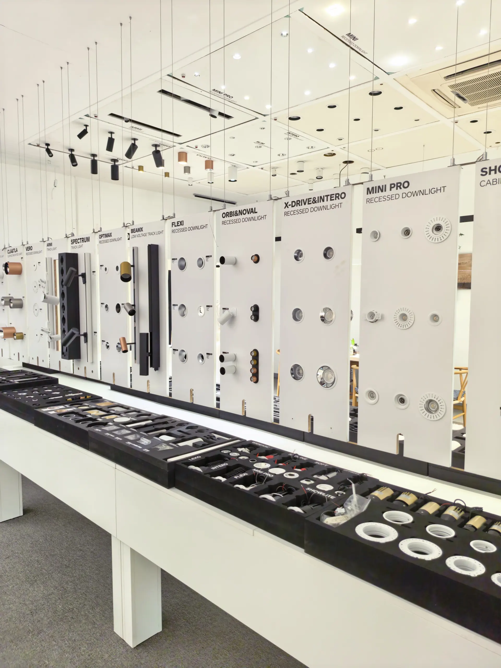 Artdon architectural lighting showroom displaying complete product families