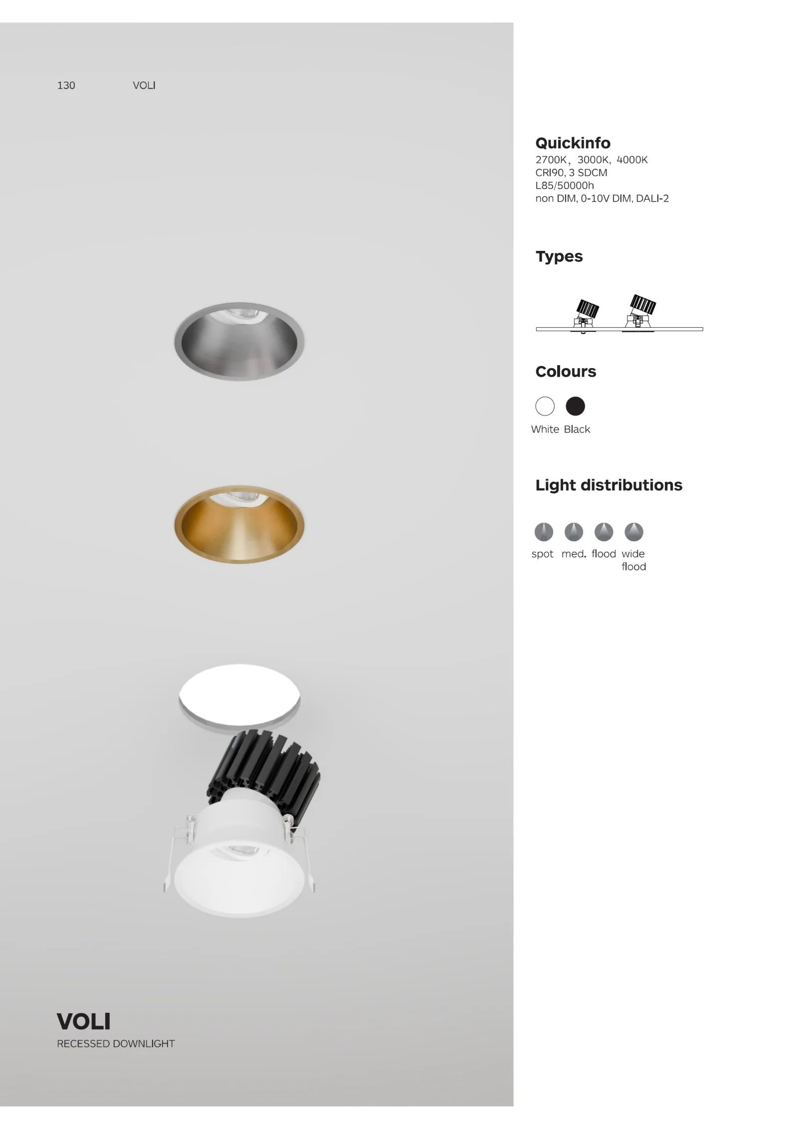 VOLI IP65 outdoor recessed downlight catalogue cover for hotel, residential and landscape lighting applications.