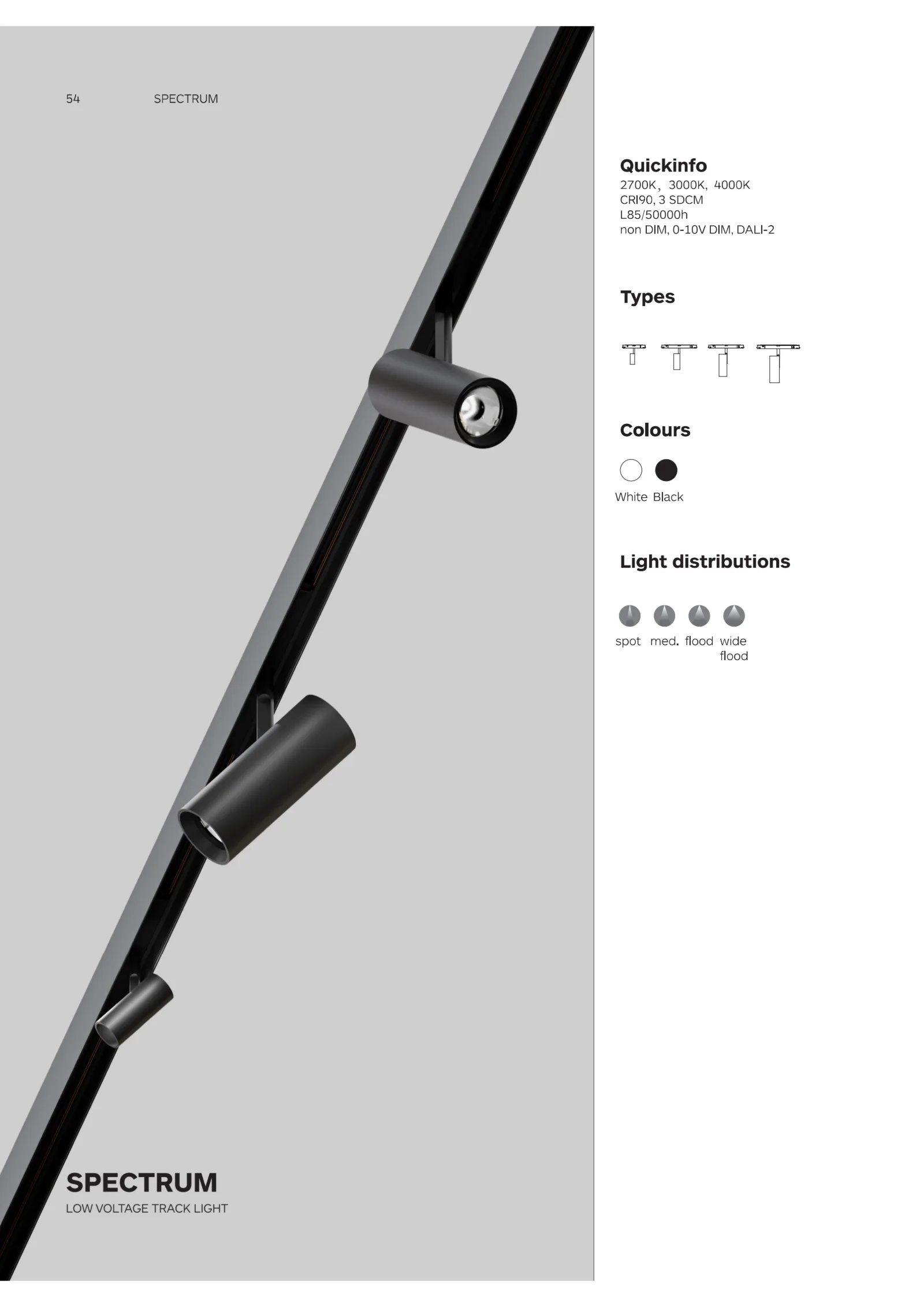 SPECTRUM Magnetic Track Light Catalogue cover featuring modular spotlight design for retail, hospitality, office and residential lighting applications.