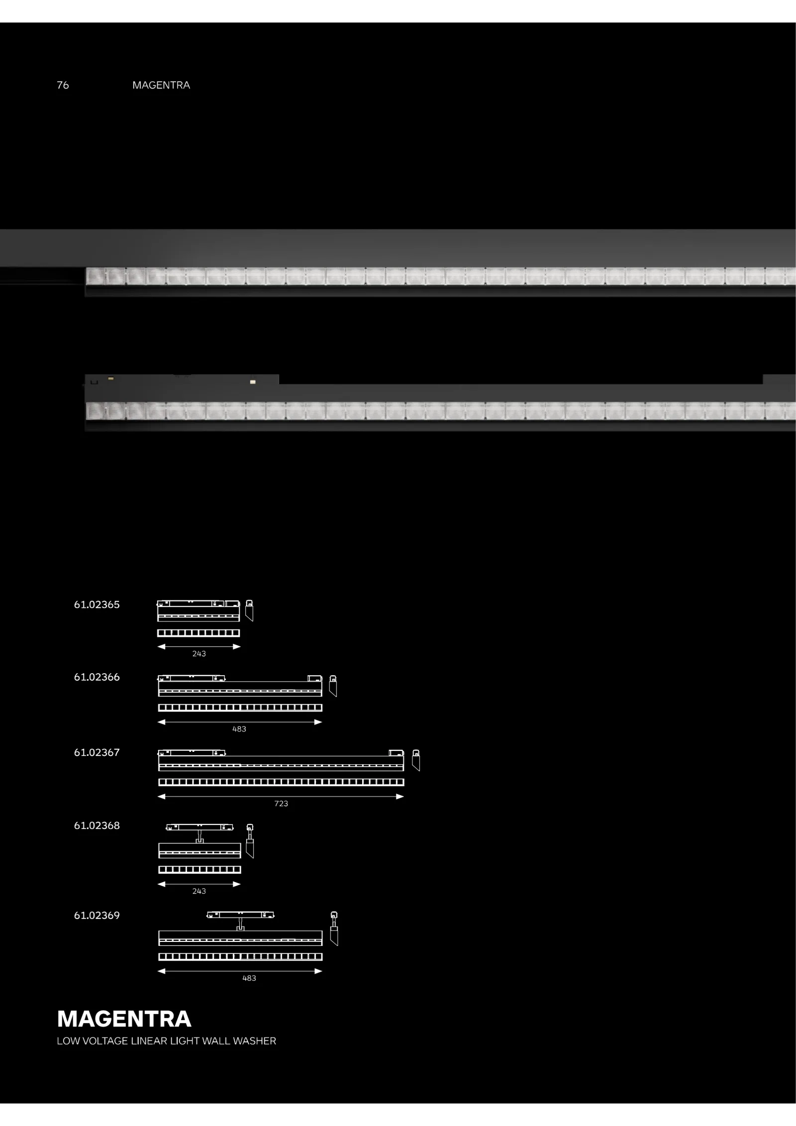 MAGENTRA Asymmetric Magnetic Wall Washer Catalogue cover showing linear magnetic wall washing lighting for retail, gallery, museum and hospitality applications.