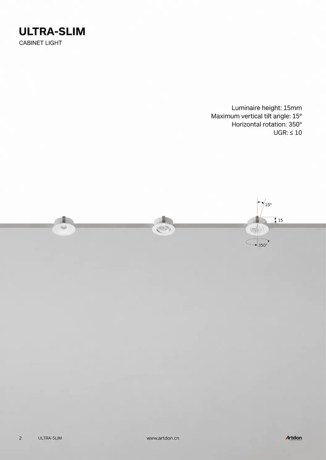 UTH Ultra-Low Profile Surface Downlight Catalogue cover showing compact surface-mounted lighting design for residential, office and hospitality interiors.