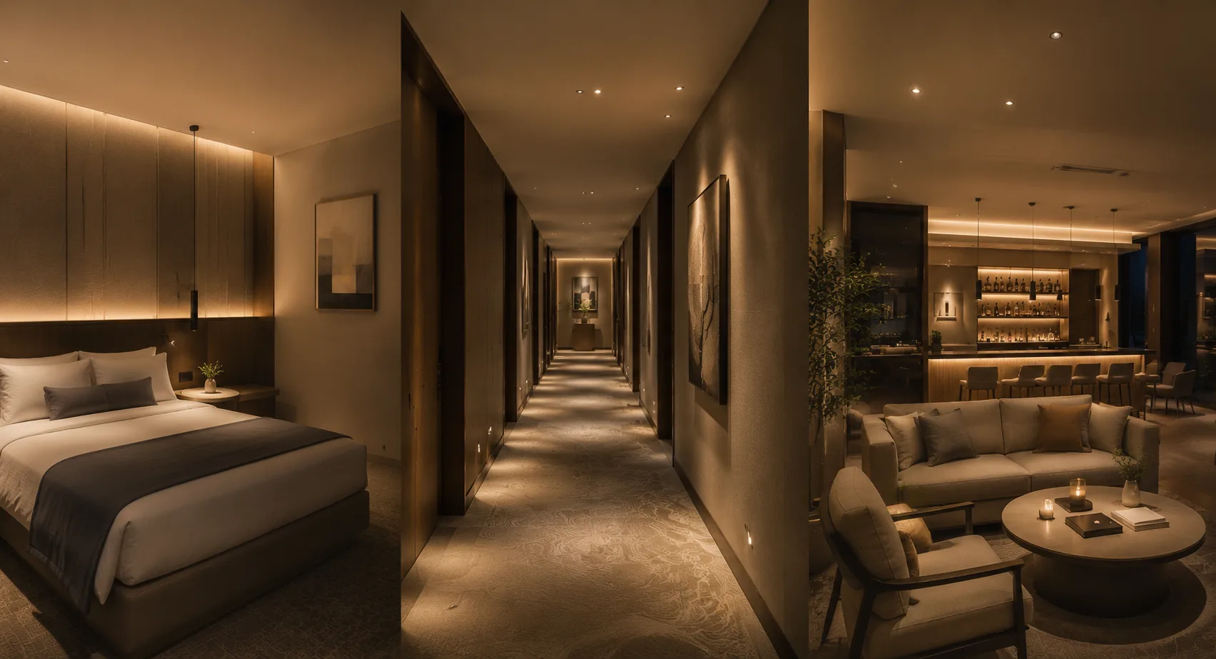 Luxury hospitality interior featuring SILO EMMA and SOFT architectural lighting with warm ambience and high colour rendering