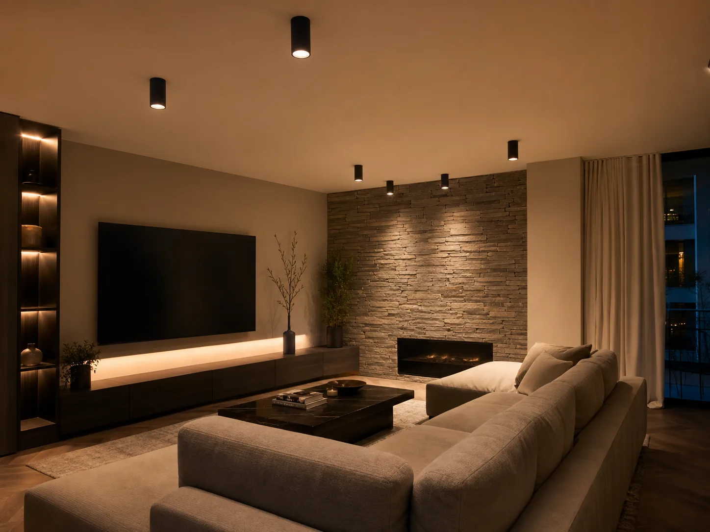 UTH surface-mounted downlights in a contemporary living room.