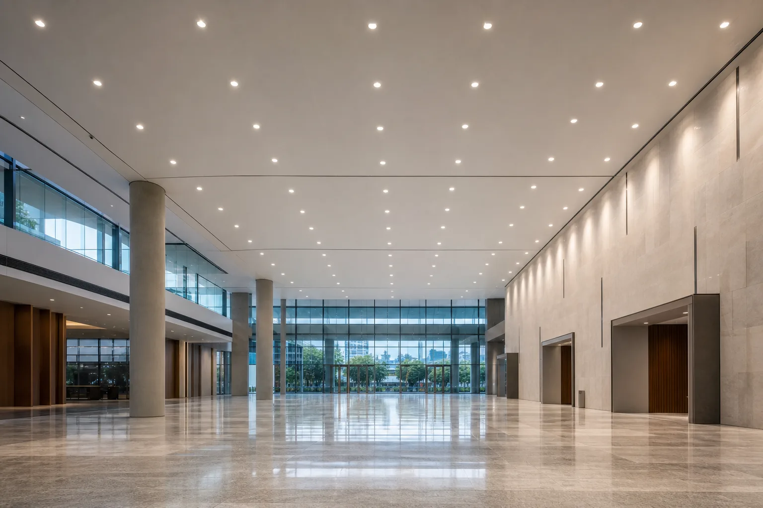 HICORE high-power recessed downlights illuminating a high-ceiling international exhibition center
