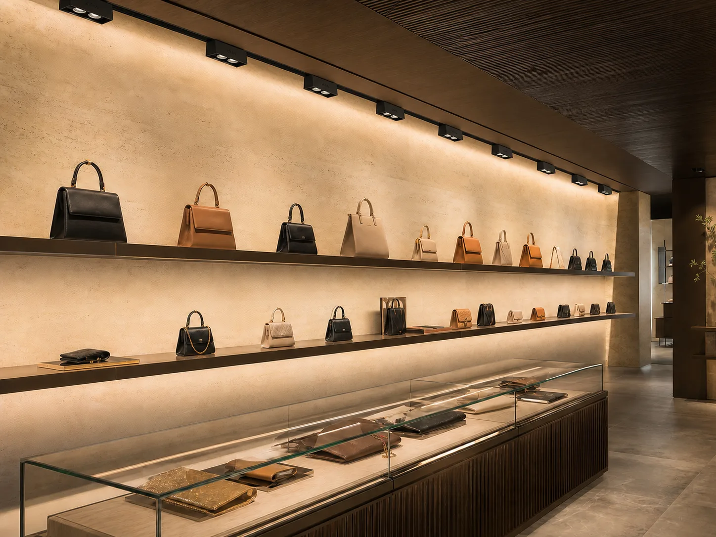 ARCWASH single-sided wall washer in a luxury handbag flagship store