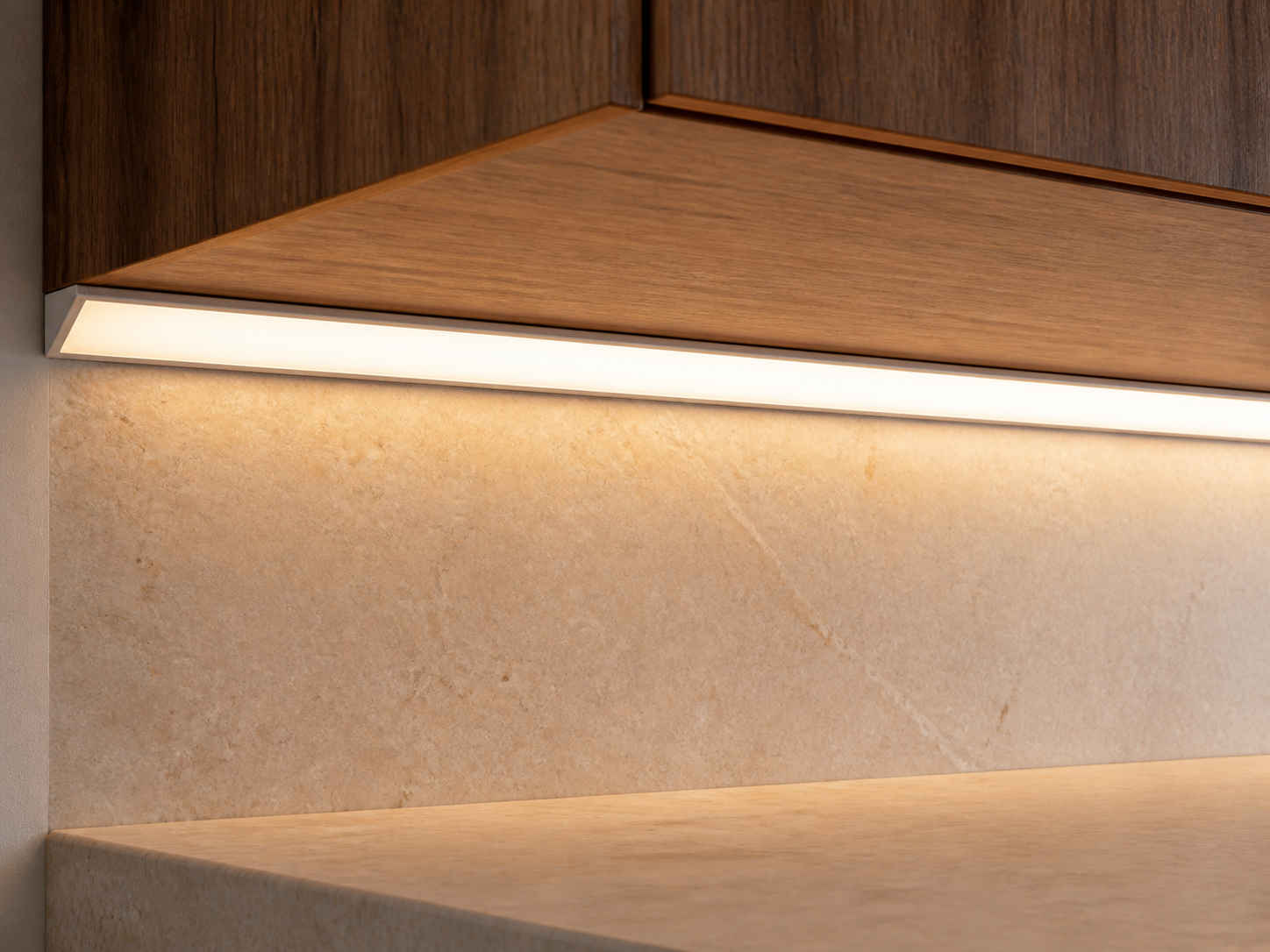 Corner 45 profile lighting for cabinet corner