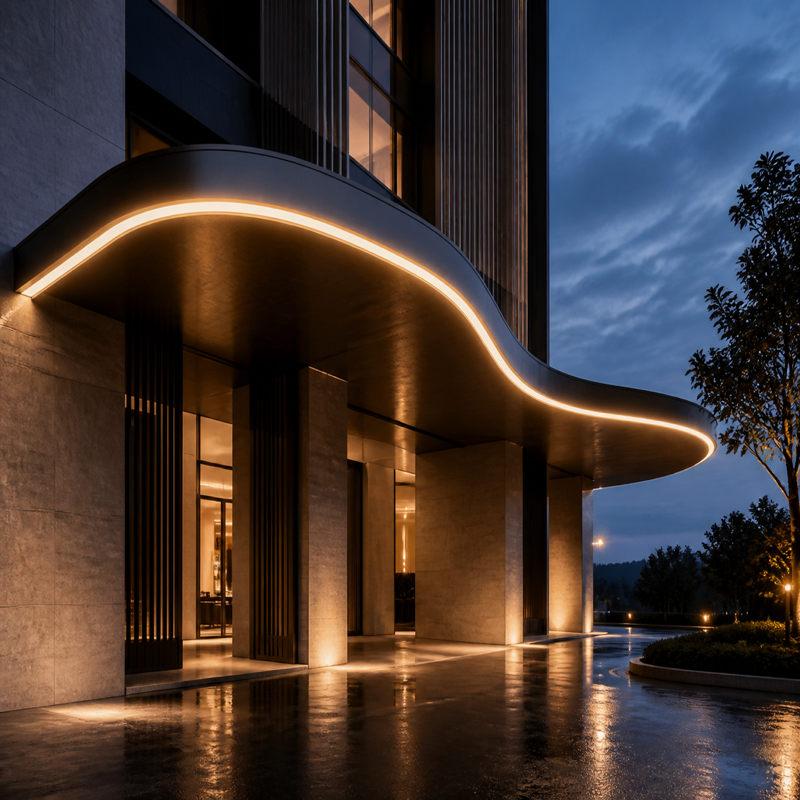 Top Bend neon flex hotel canopy application